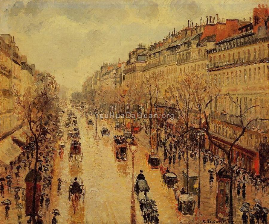 Boulevard Montmartre, Afternoon, in the Rain - 卡米耶·毕沙罗